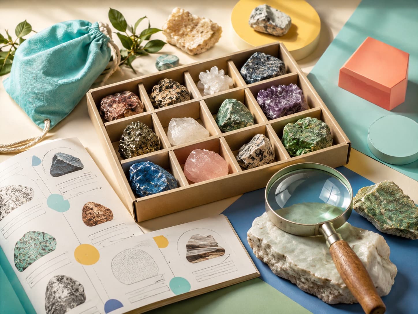 Crystal & Mineral Explorer educational science kit arranged on a studio table
