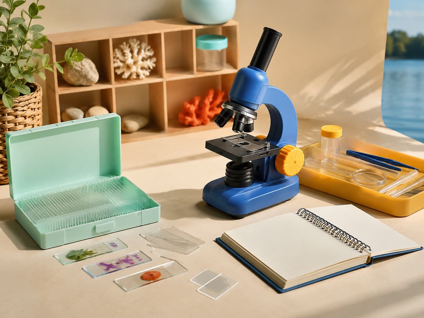 Junior Microscope Explorer Set educational science kit arranged on a studio table