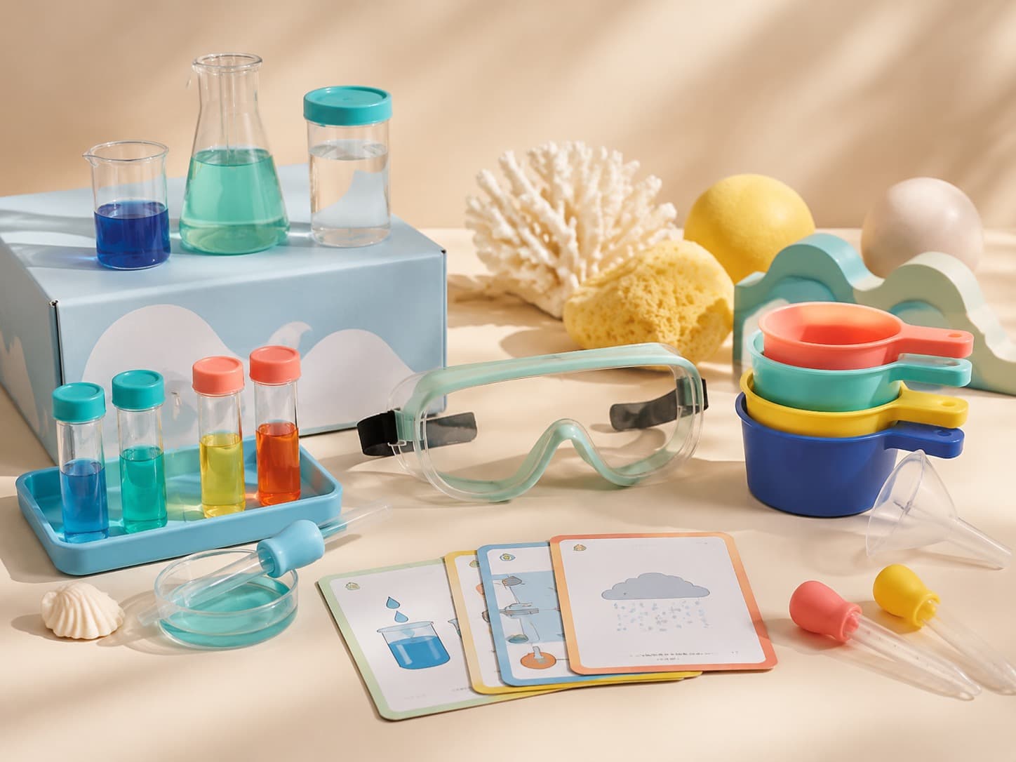 Safe Chemistry Starter Kit educational science kit arranged on a studio table